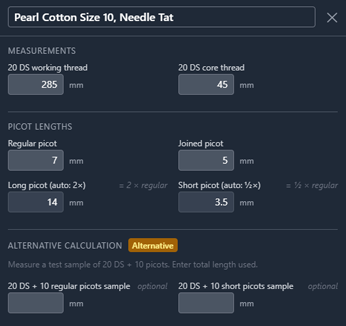 Thread Properties TattingCAD